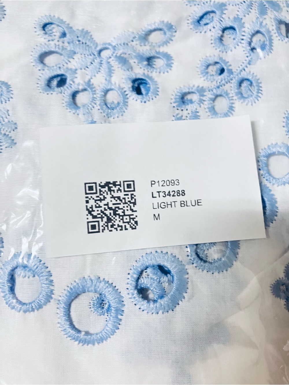 Main Strip White Button-Down Shirt with Light Blue Eyelet Embroidery - Picture 5 of 6